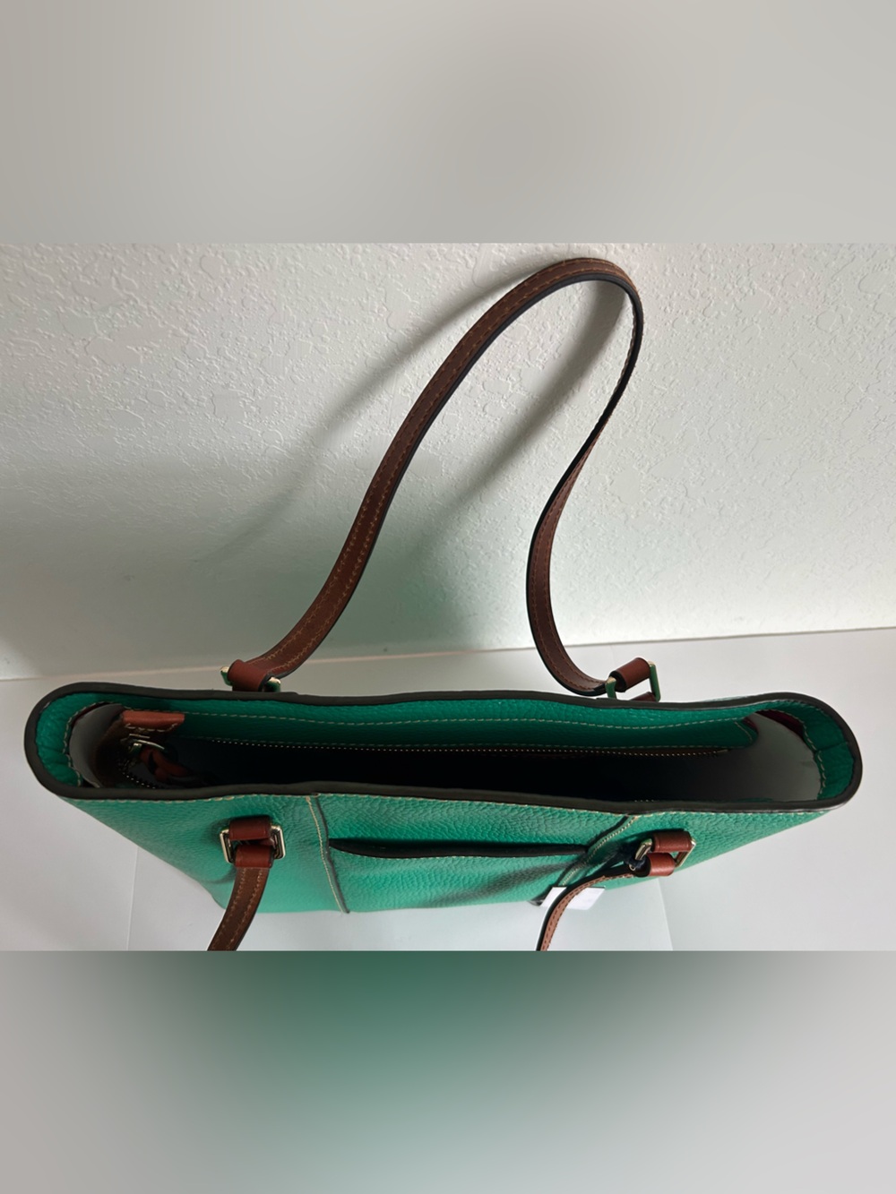 Dooney & Bourke Teal leather Tote bag with Tan Straps - Picture 7 of 10